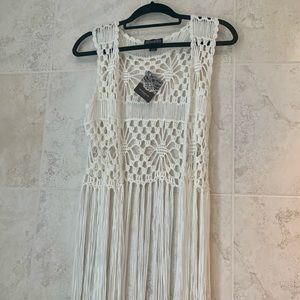 White crochet fringe vest